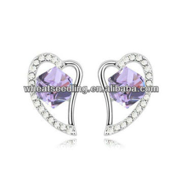 Vente en gros Bijoux Brésilien Coeur Bracelet Boucles d&#39;Oreilles Zircon Pourpre Avec Diamant Pour Femmes 13030223